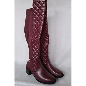 JustFab Argo Maroon Quilted Knee High Riding Boots Side Zip Size 7 NIB